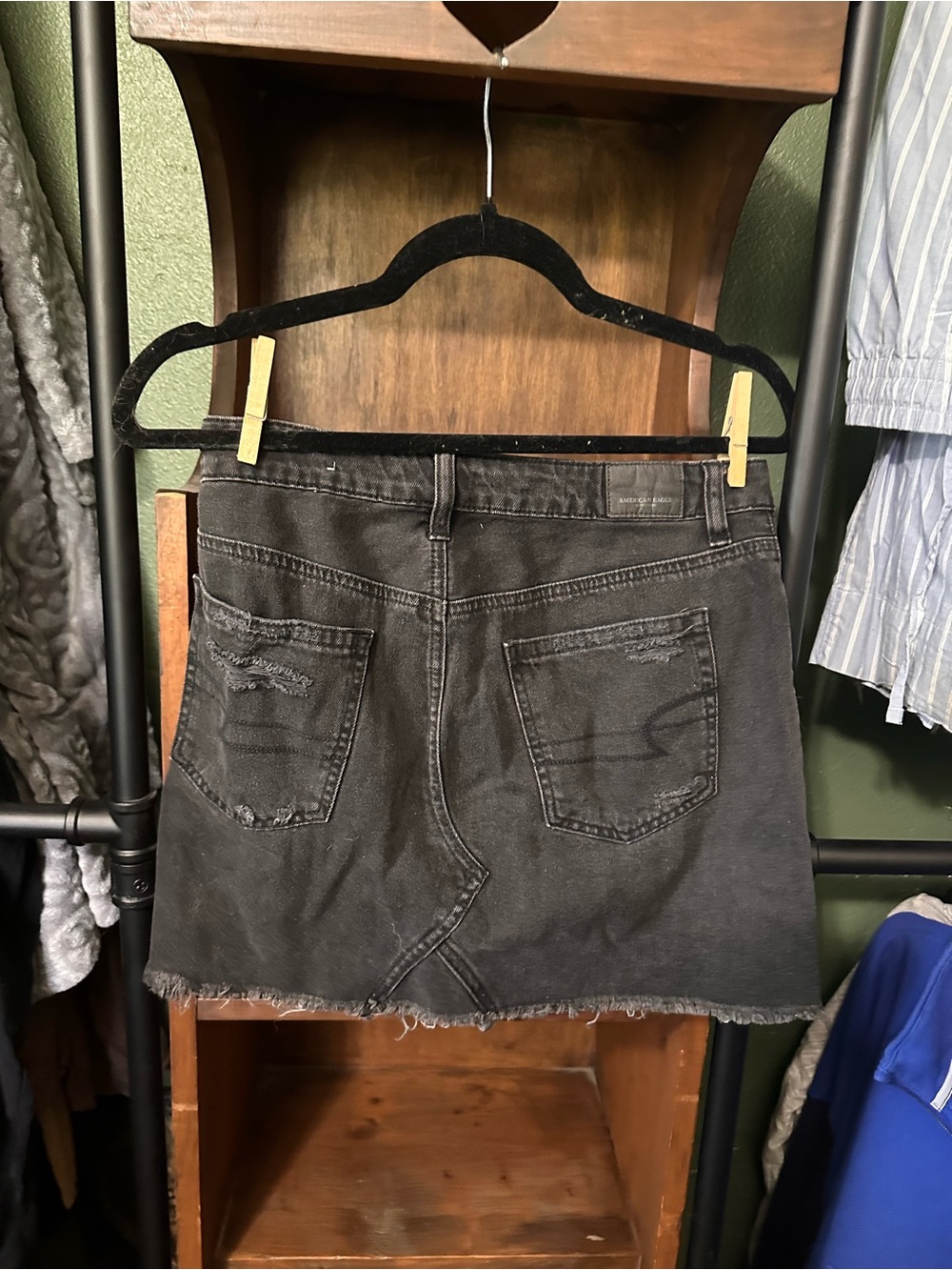 American Eagle Outfitters Black Distressed Denim Mini Skirt